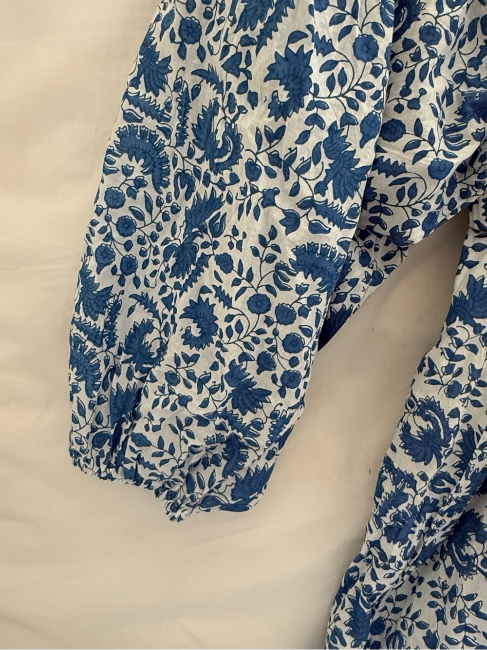 Pomegranate 100% Cotton Blue White Floral India Boho Prairie Midi Dress M - Picture 6 of 12